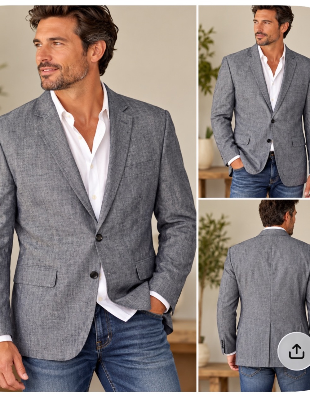 Express Photographer Fitted Sport Coat Blazer Linen Cotton Mens 38 Short Blue